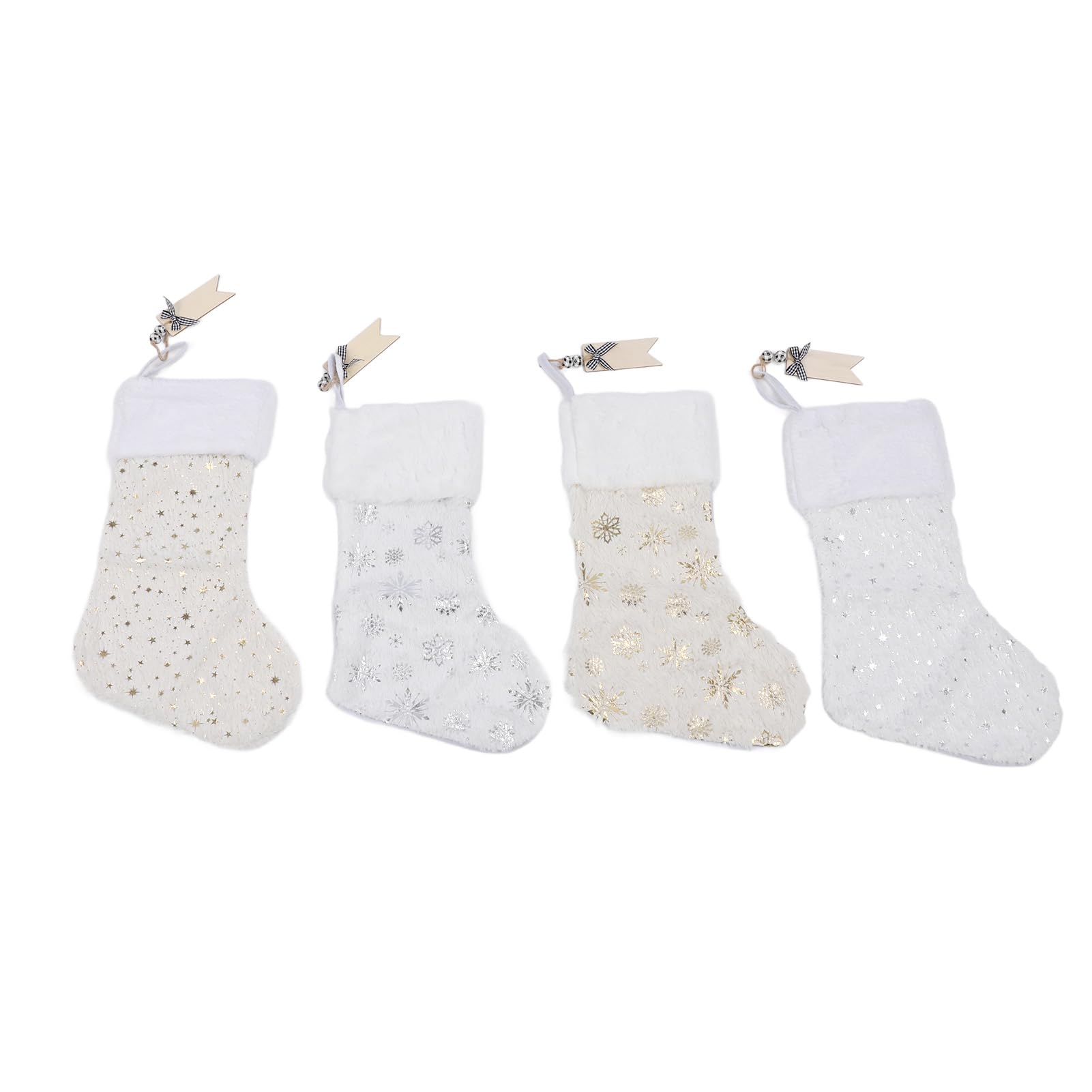 Chaussettes de Noël à motif de flocon de neige avec étiquettes bois pour décoration