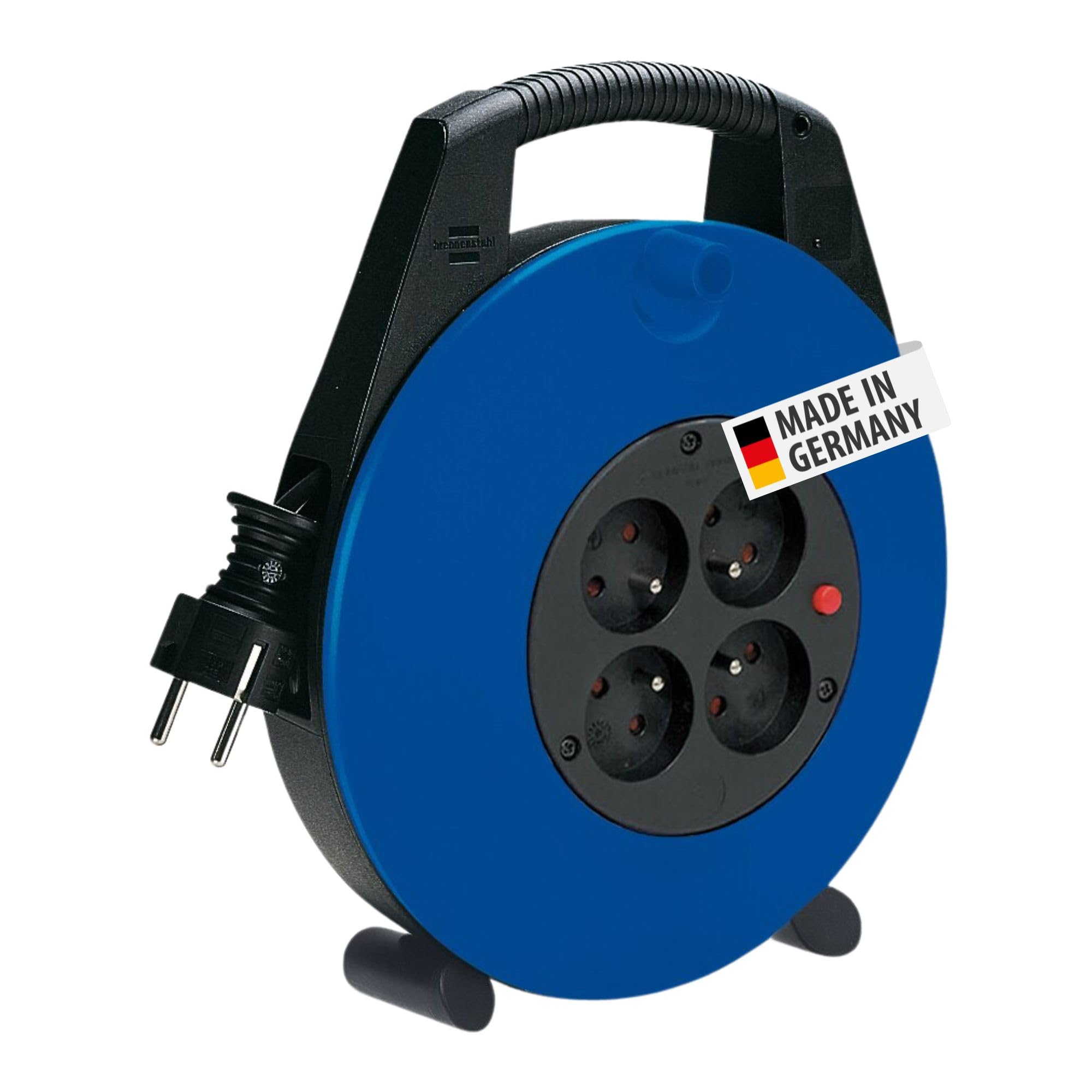 Brennenstuhl Vario Line przedluzacz bebnowy z 4 gniazdami/mini beben kablowy (beben kablowy do zastosowan domowych, kabel 5 m, Made in Germany) czarny/niebieski
