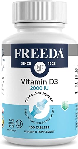 FREEDA Vitamina D3-2000 UI - Tabletas de suplemento Kosher de alta potencia puras - Salud ósea y muscular, absorción de calcio, apoyo inmunológico