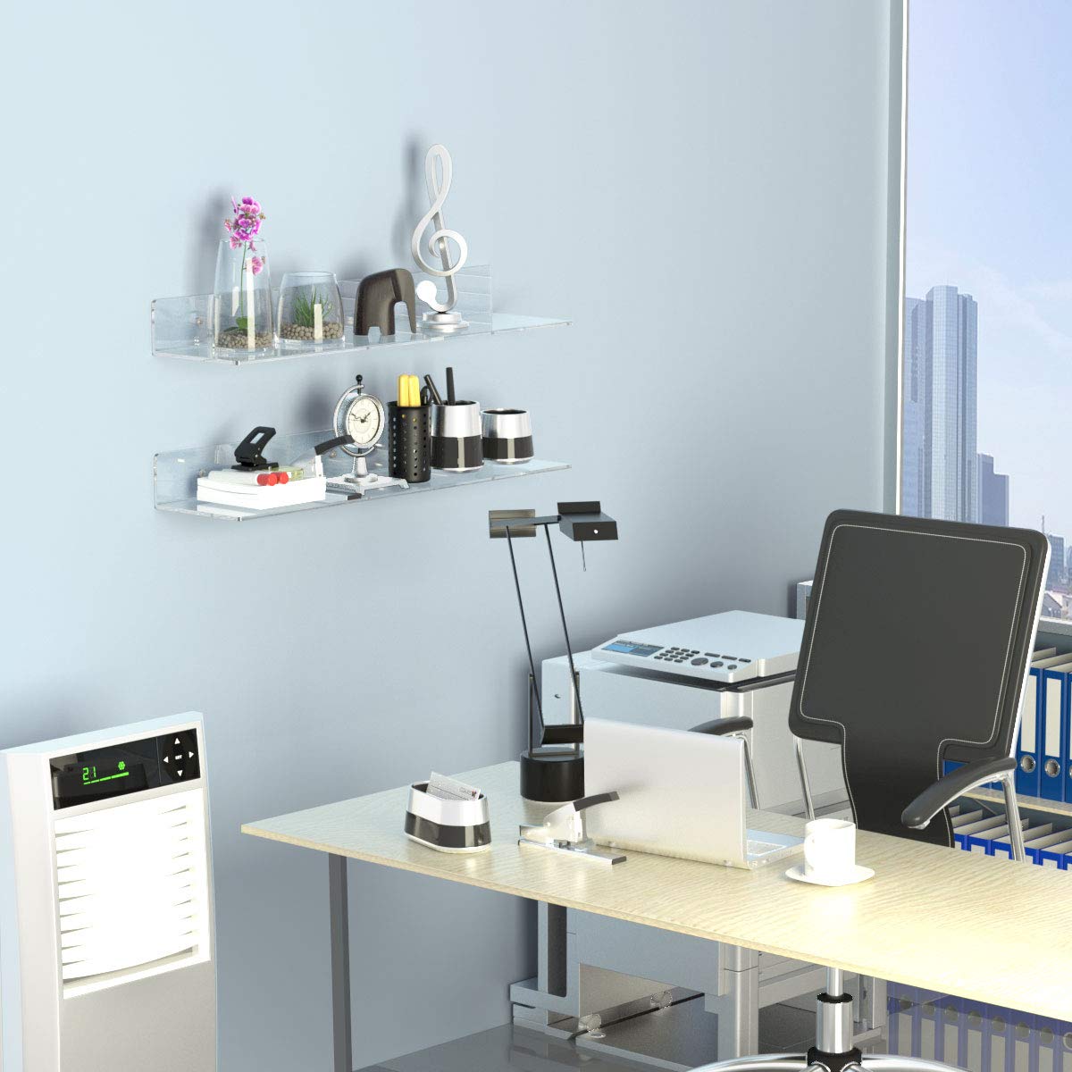 FEMELI Clear Acrylic Floating Wall Shelf for Figures Collections Plant Photo in Bedroom Living Room Office,Wall Mounted Storage Shelf 24 Inch,2 Pack