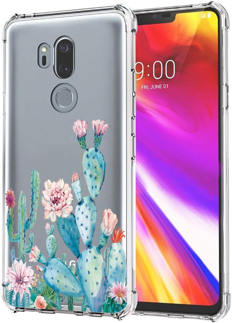 Sidande Case for LG G7, LG G7 ThinQ Case for Girls Women, Shockproof Clear Floral Soft Flexible TPU Slim Protective Phone Case Cover for LG G7 ThinQ (Cactus)