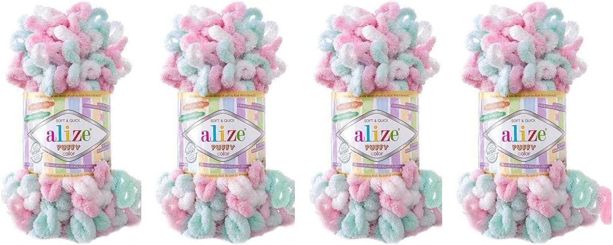 Alize Puffy Color Baby Blanket Yarn Lot of 4skn 400gr 39.3 yds 100% Micropolyester Soft Yarn Hand Knitting Yarn (6052)