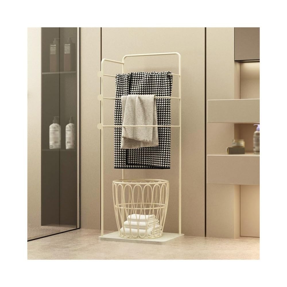towel rail Light Luxury Bath Towel Rack High-end Bathroom Storage Floor-standing Metal Art Simple Modern Toilet Shelf(Milky White)