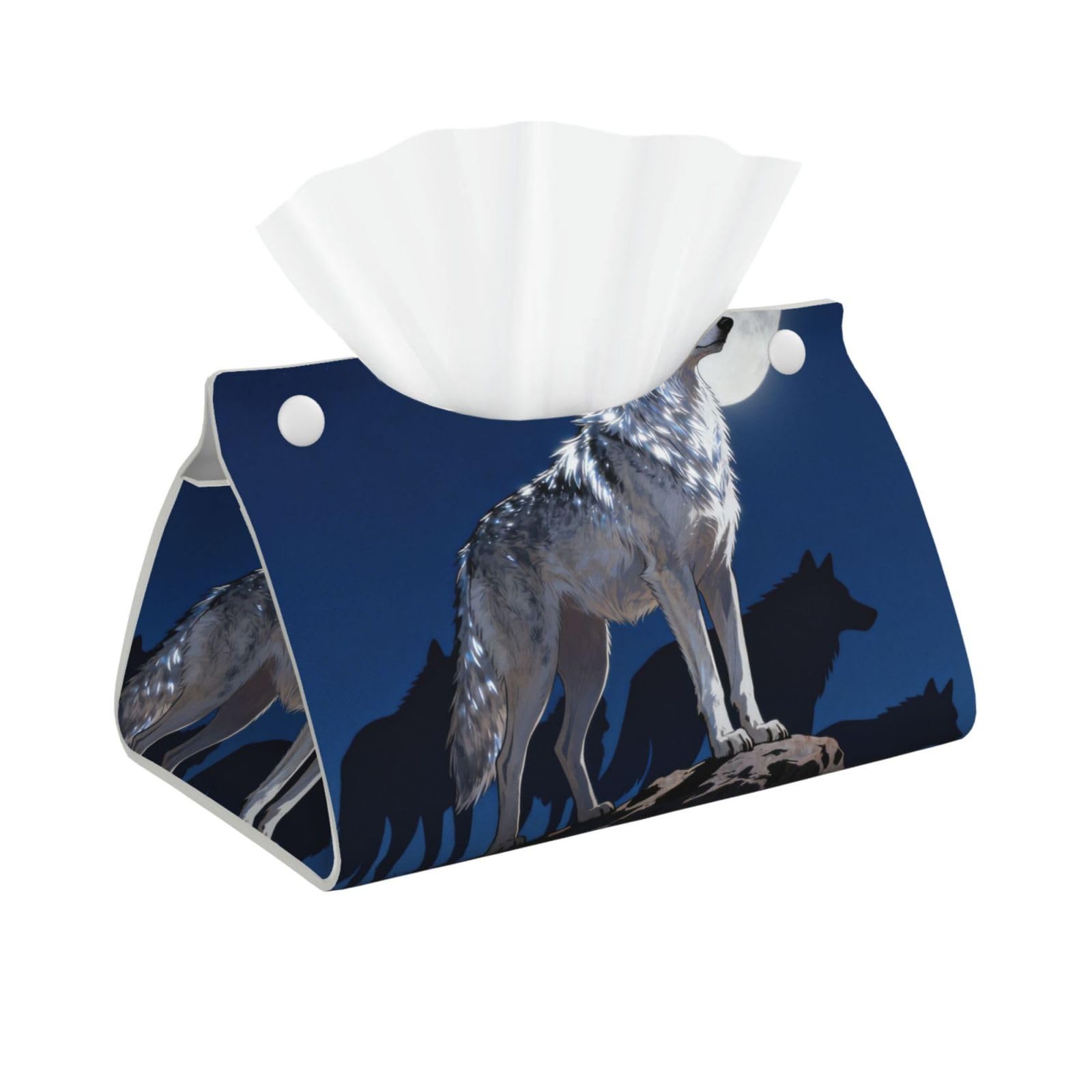 Alpha Wolf Leader Long Leather Tissue Box Cover-Waterproof PU Leather Tissue Holder for Bathroom, Decorative Rectangular Tissue Case