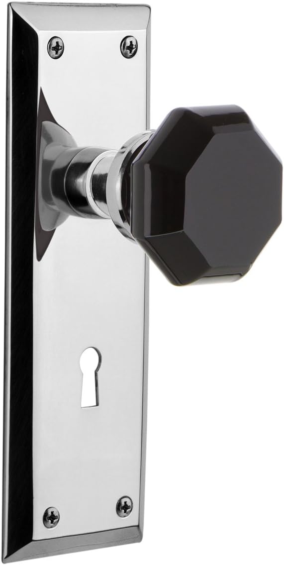 Nostalgic Warehouse 722972 New York Plate Waldorf Black Door Knob in Oil-Rubbed Bronze, Single Dummy with Keyhole