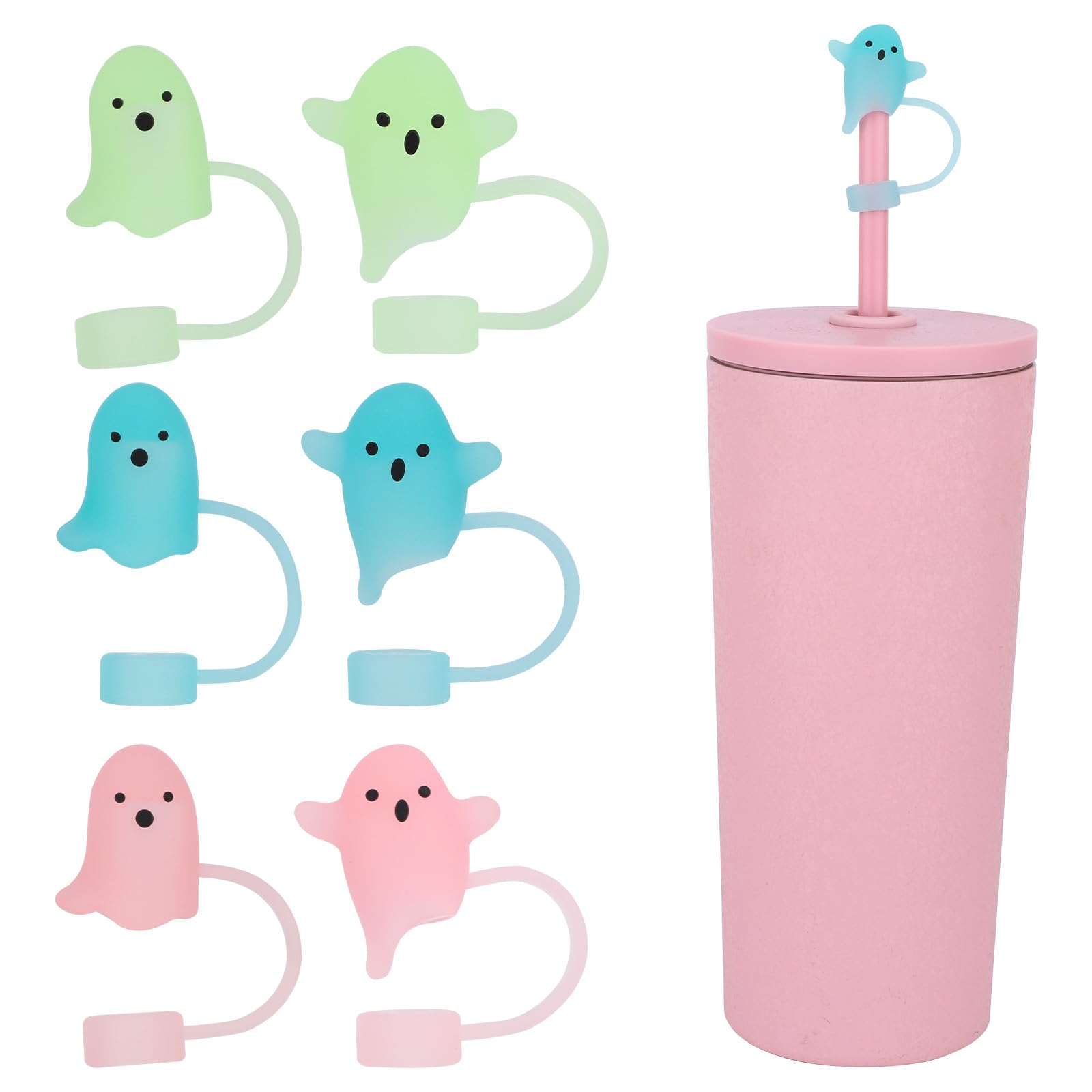 6pcs 0.4in Halloween Ghost Straw Toppers Cups for Stanley 20/30/40oz
