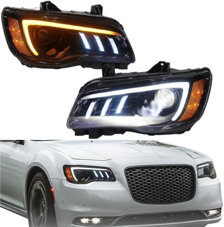 Sagnod Auto Projector Multicolor Headlights Assembly Compatible with 2011-2023 Chrysler 300/300C Full LED Left & Right