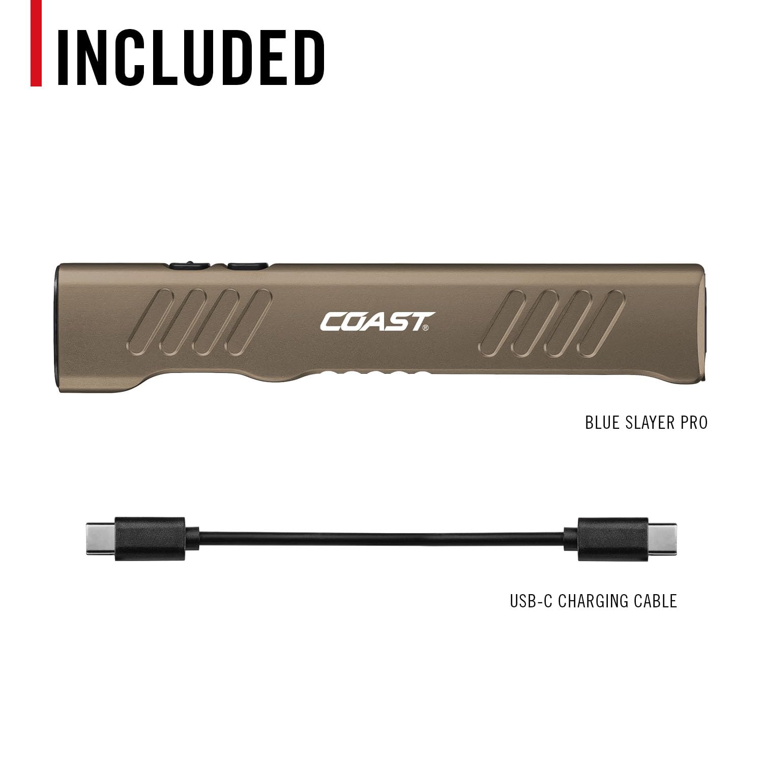Coast Slayer - Linterna LED recargable (1150 lúmenes, con foco, inundación, modo de memoria y clip de bolsillo, dune