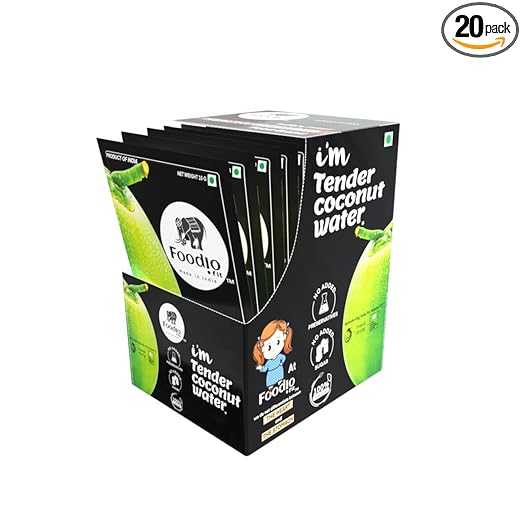 Foodio.fit Tender Coconut Powder Mix - 20 Packs | Coconut Water Powder | Nariyal Pani | Rich in Electrolytes Boosts Hydration | Energy Drink (300G)- Makes 4L of Coconut Water