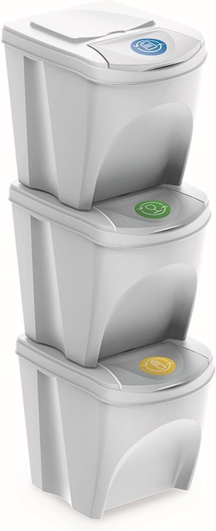 Prosperplast ZA852 Set of 3 Recycling Bins, Plastic, 25 Litres, 24 x 40 x 33.7 cm, White