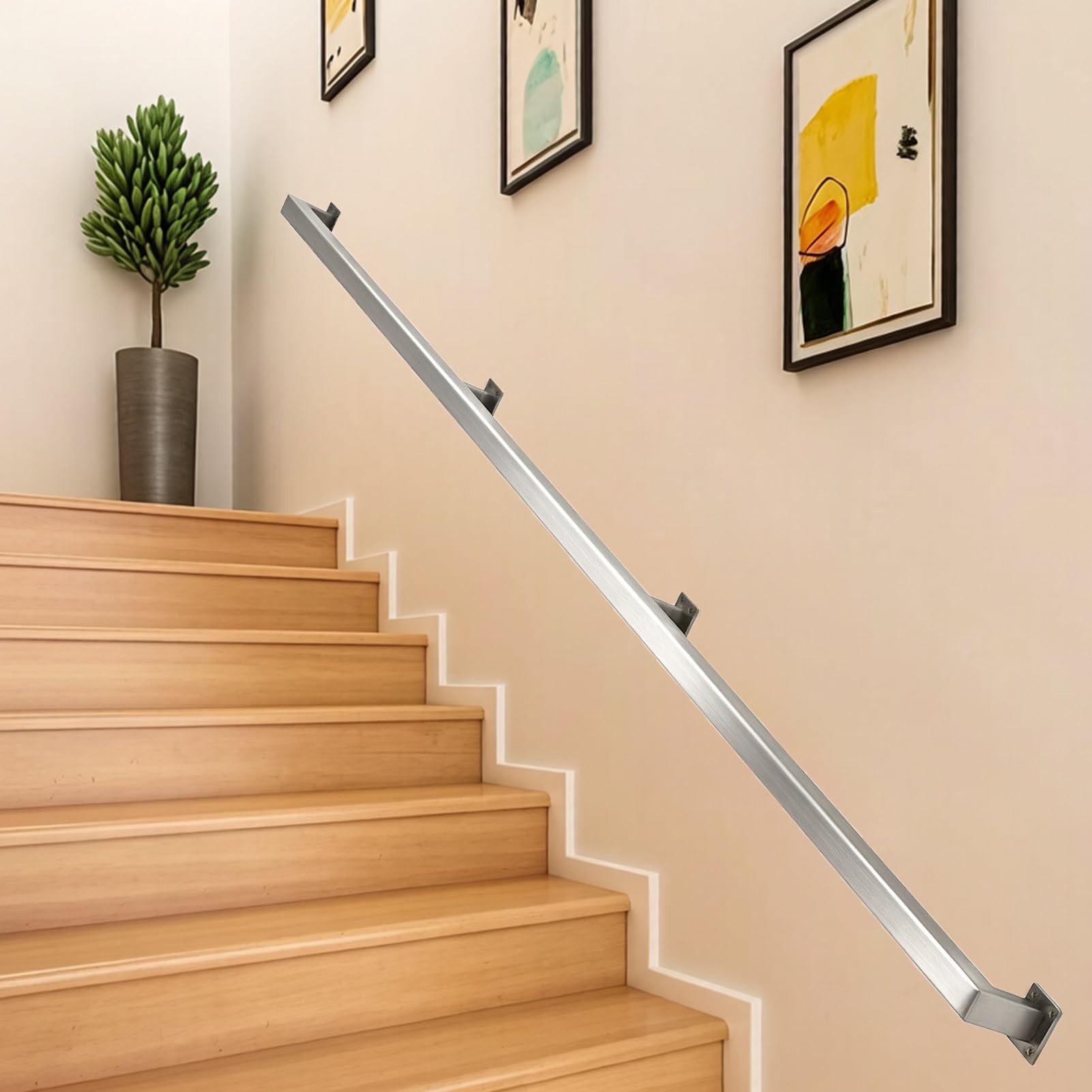 Liyadolaam Women's One Color Stair Railing Indoors, Sliver Metal Wall Mounted Handrail 200Kg Load Capacity Industrial Hand Rails For Indoor Stairs Outdoor Use Home Porch Loft Deck Rust-Resistant(9Ft/270Cm)