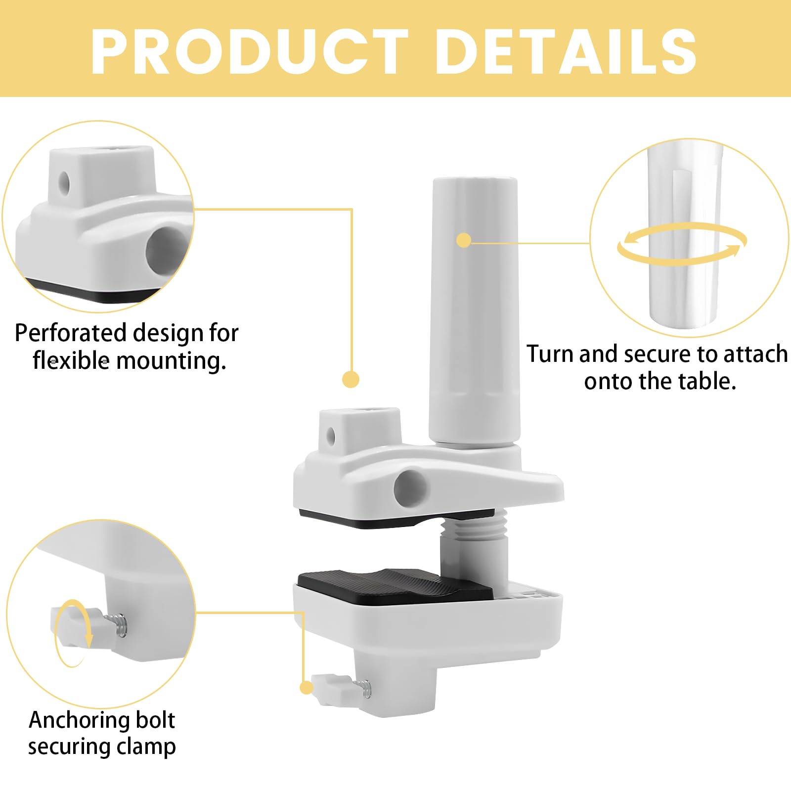support micro pour perche et bras de micro - fixation stable pour lampes, écrans et micro perche (blanc)