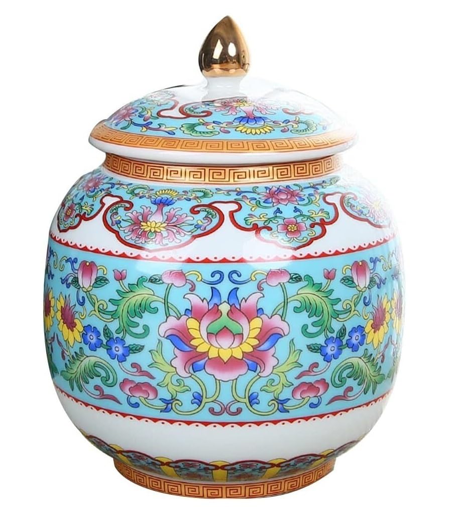 FLYIODFCXV Ceramic Ginger Jar with Lid Chinese Tradition Storage(Blue)