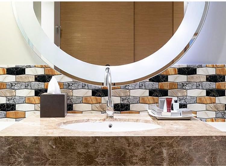 Miniatura 5 de 10 hojas de azulejos de mármol de diseño más grueso de 12 x 12 pulgadas para pegar en el protector contra salpicaduras para cocina, baño, color