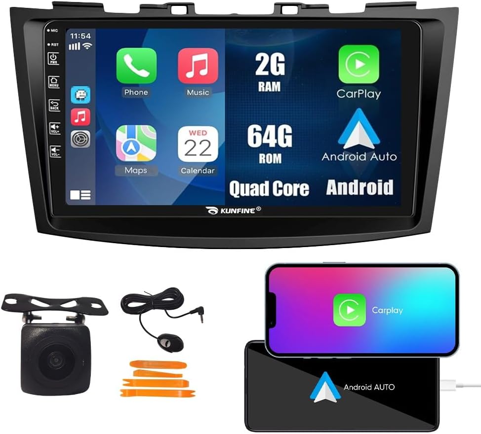 for Suzuki Swift 2011-2016 Car CarPlay Android Auto Navigation Stereo GPS Radio Reverse Camera Display 9" IPS Touchscreen Headunit Tablet Pad Media Player, if Applicable Quad Core 2G+64G