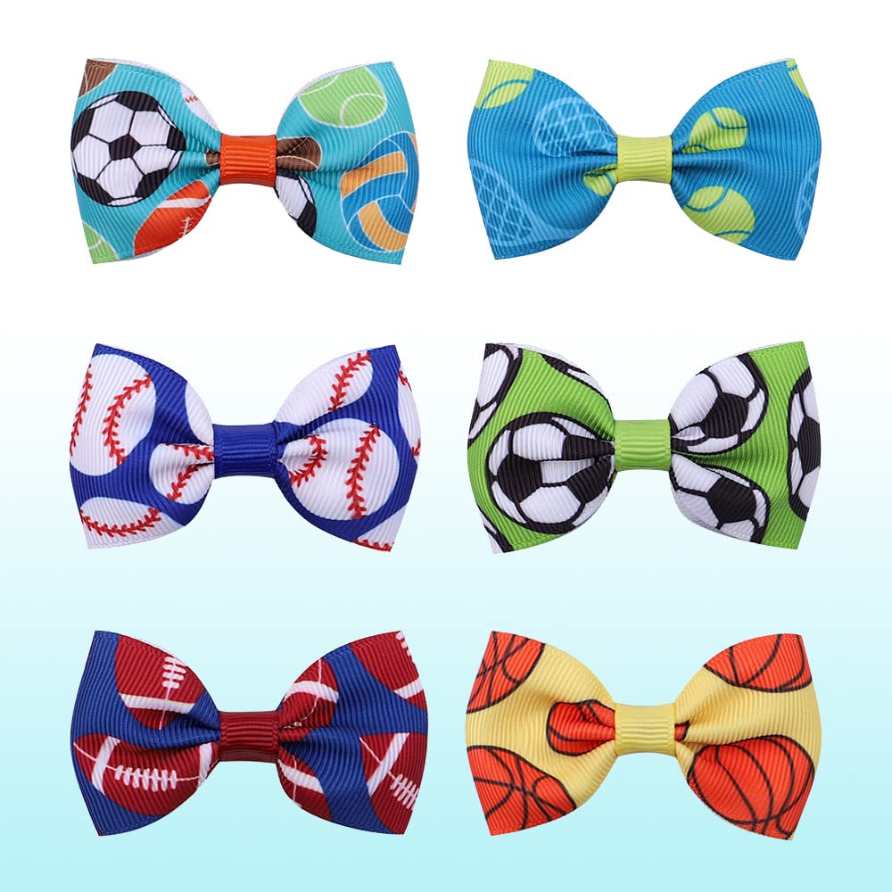 Baby Sport Ball Hair Bow Pin Baby Soccer Hair Clips Baby Softball Bow Hair Pin BBG60 (6 Pcs-Set A)