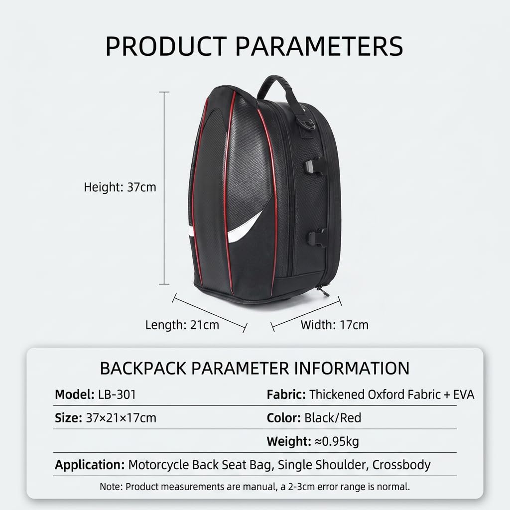 VALKEM Bolsa Moto Trasera para Ducati Scrambler Desert Sled 2017-2022, Bolsa Asiento Impermeable Universales, Equipaje Moto Portátil Resistente para Viaje Touring Casco,A Red