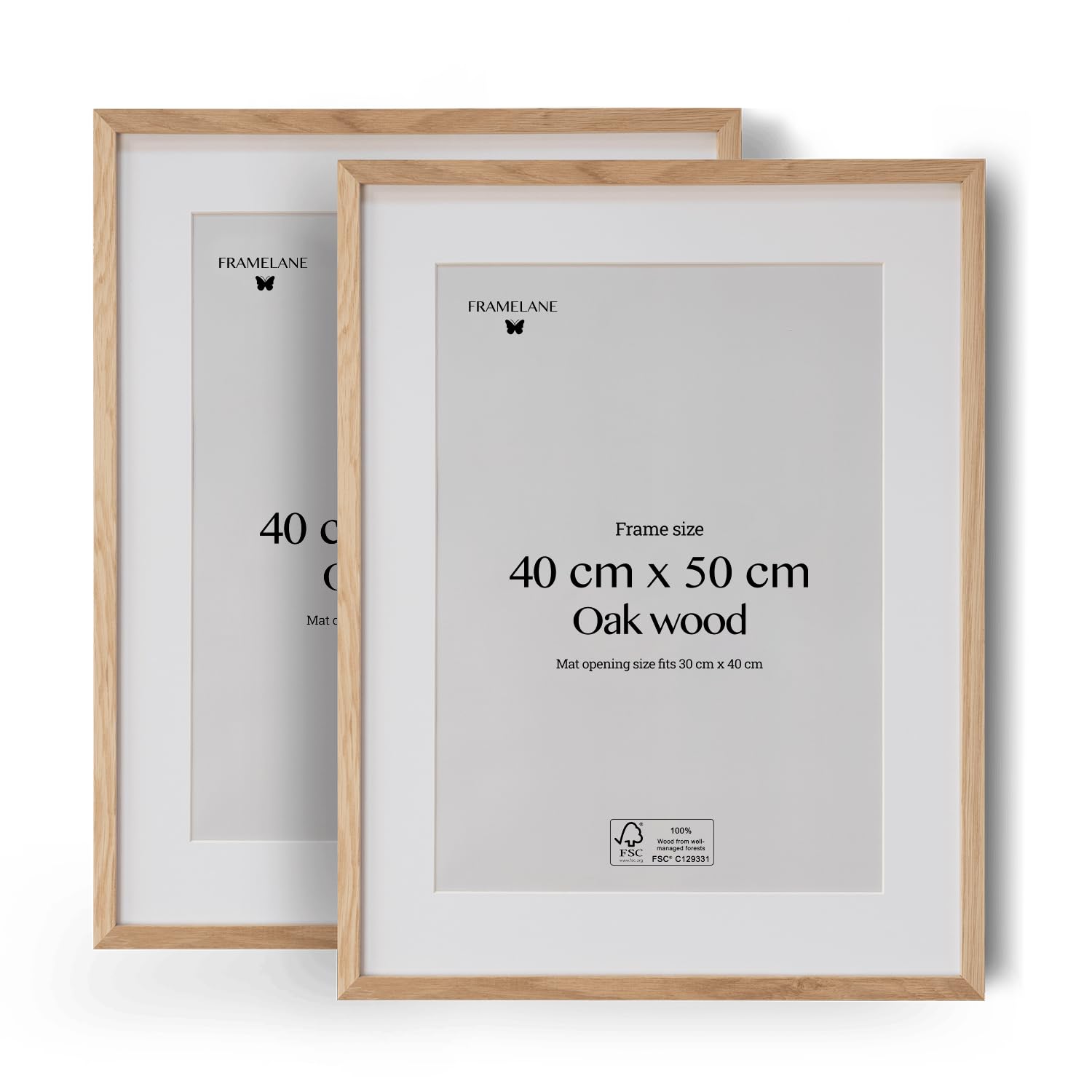 Pack de 2 marcos para póster 40x50, marcos color natural elegantes, de color roble natural, de excelente acabado, hecho con madera certificada FSC ecosostenible, incluye enganches metálicos