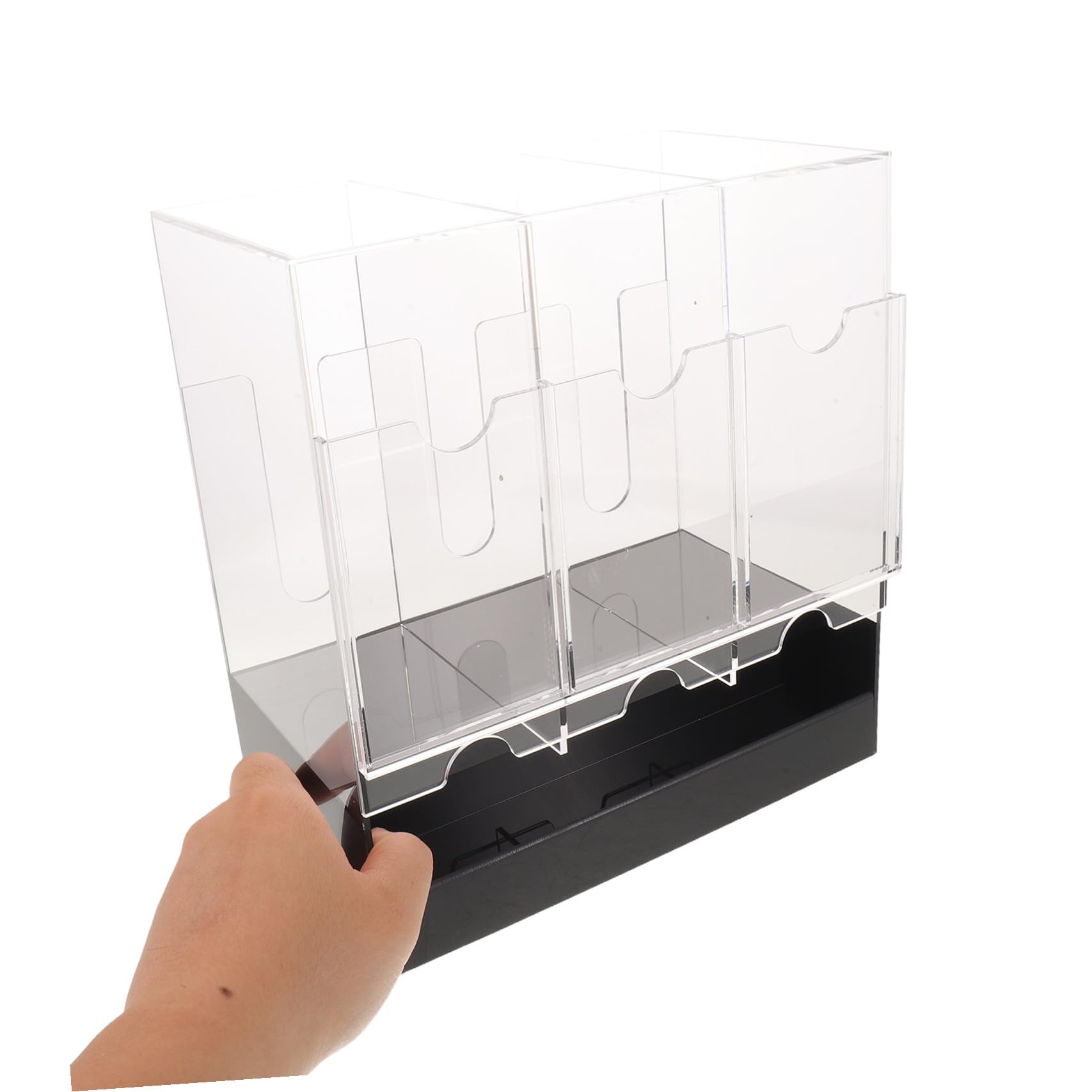 Toyvian Porta Carte da Gioco in Acrilico Trasparente con 3 Scomparti, Superficie Opaca, Dimensioni 24x22,3x13,3cm, per Esposizione e Organizzazione su Scaffali o Banconi Negozio