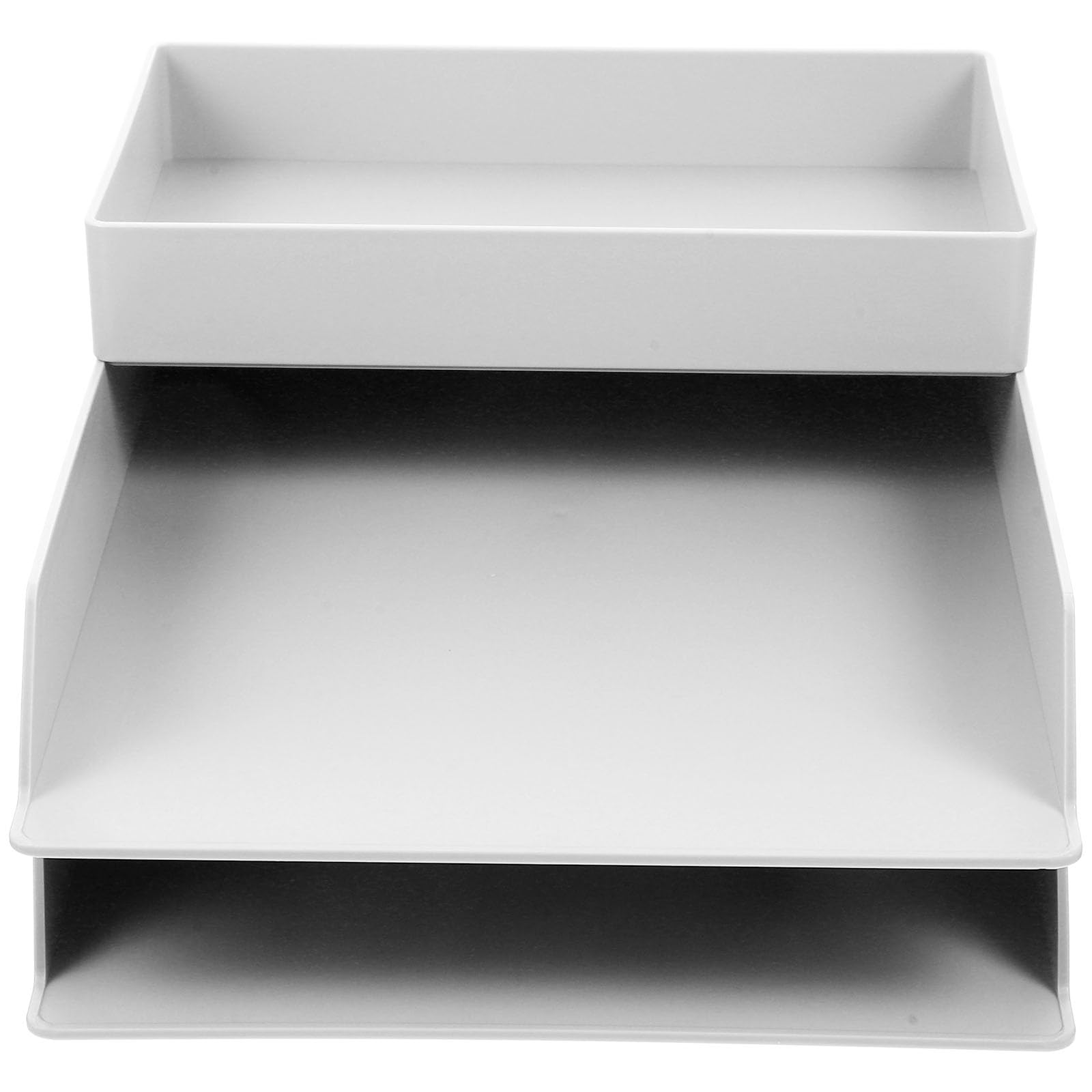 Set da 3 Organizer per Documenti Impilabili in Abs Bianco Grande Capacità e Scomparti per Ufficio Scrivania per Cancelleria e Prodotti per Ufficio