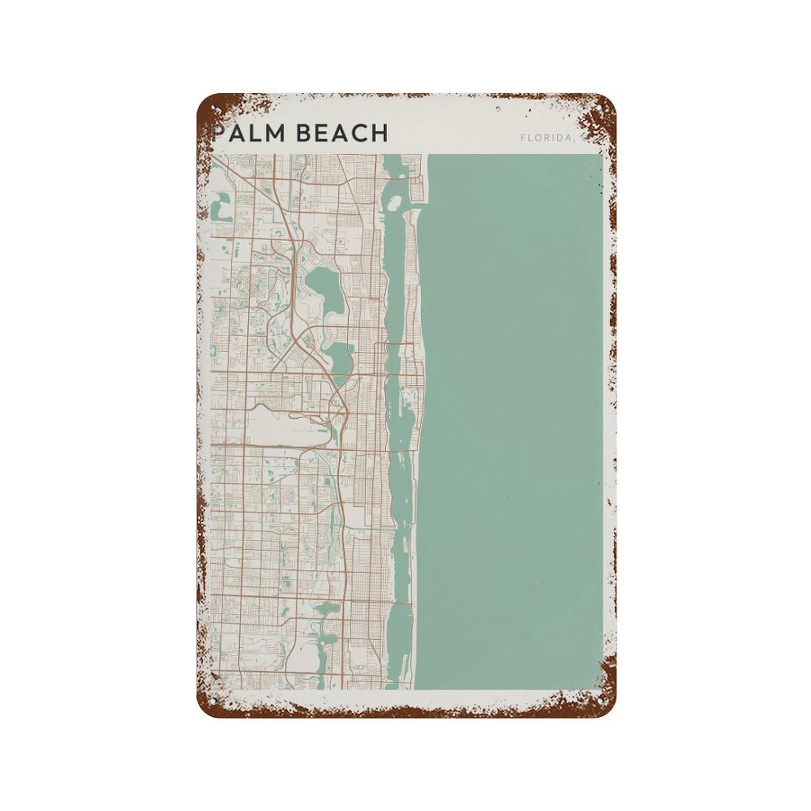 xiaoxiaoshen Palm Beach Map Florida Travel Gift Scandi Wall Decor Art Metal Tin Poster Modern Home Decor Art Home Bar Shop Decorations Vintage Sign 30x20cm