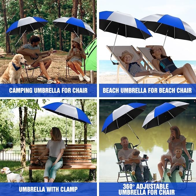 2 Pack Beach Umbrella with 360 Universal Clamp, UPF50+ Umbrella Outdoor Patio Sun Protection for Chairs, Beach &Patio Use (Not Include Chair) - Image 5