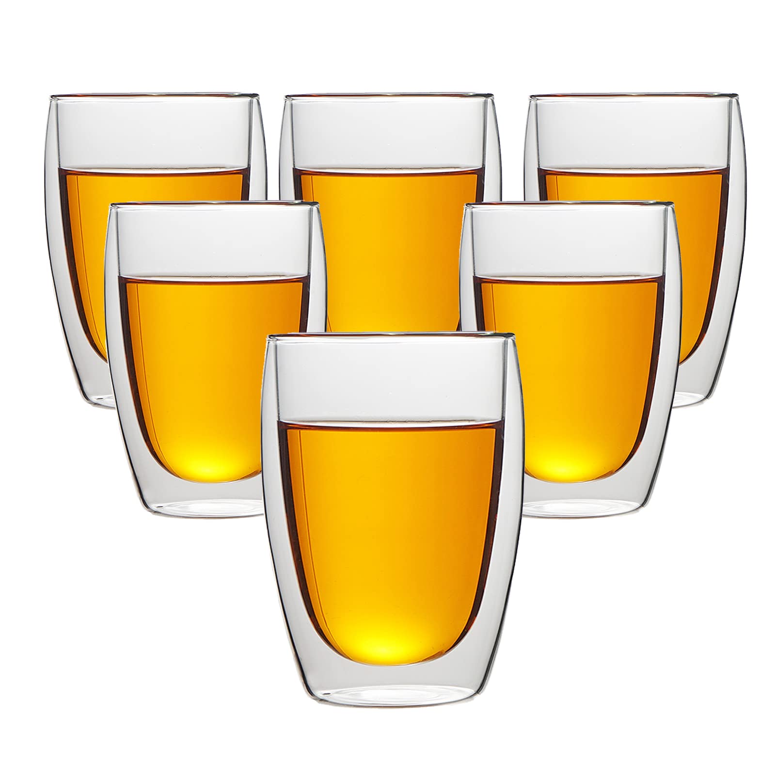 Beauenty 6pcs Double Walled Glass Mugs, Wine Glasses, Heat Resistant Tumbler Water Cup, 450ml Drink Milk Cup, Insulated Coffee Cup Heat