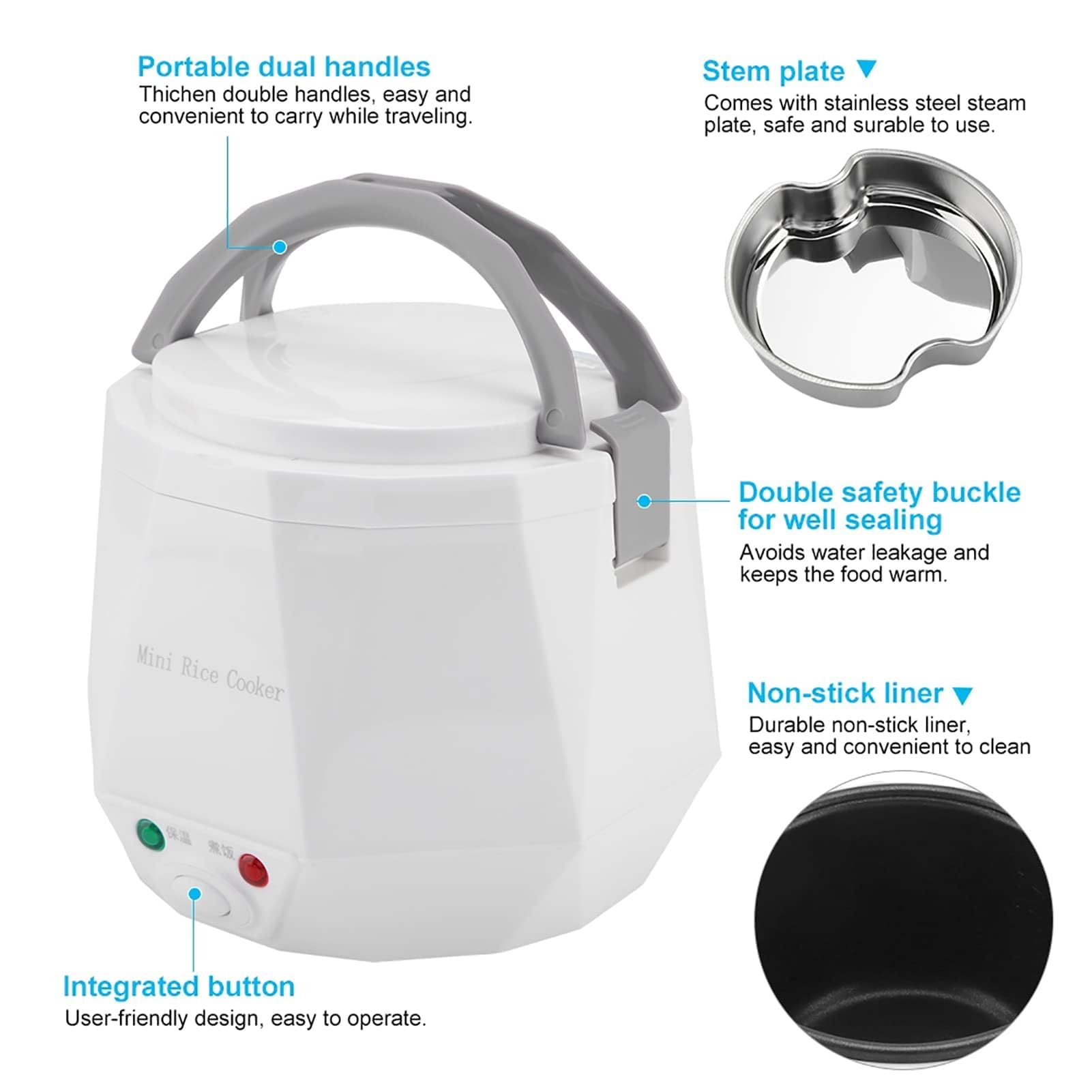 Vaporizador Portátil Multifuncional para Alimentos, Mini Olla Eléctrica de 1,6 L para Uso en Camiones, Ollas Arroceras de 24 V Y 140 W, Pequeños Electrodomésticos(Blanco)