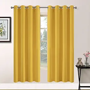 Yakamok Blackout Curtains for Bedroom,Grommet Thermal Insulated Room Darkening Curtains for Living Room, Set of 2 Panels (52 x 72Inch, Mustard Yellow)