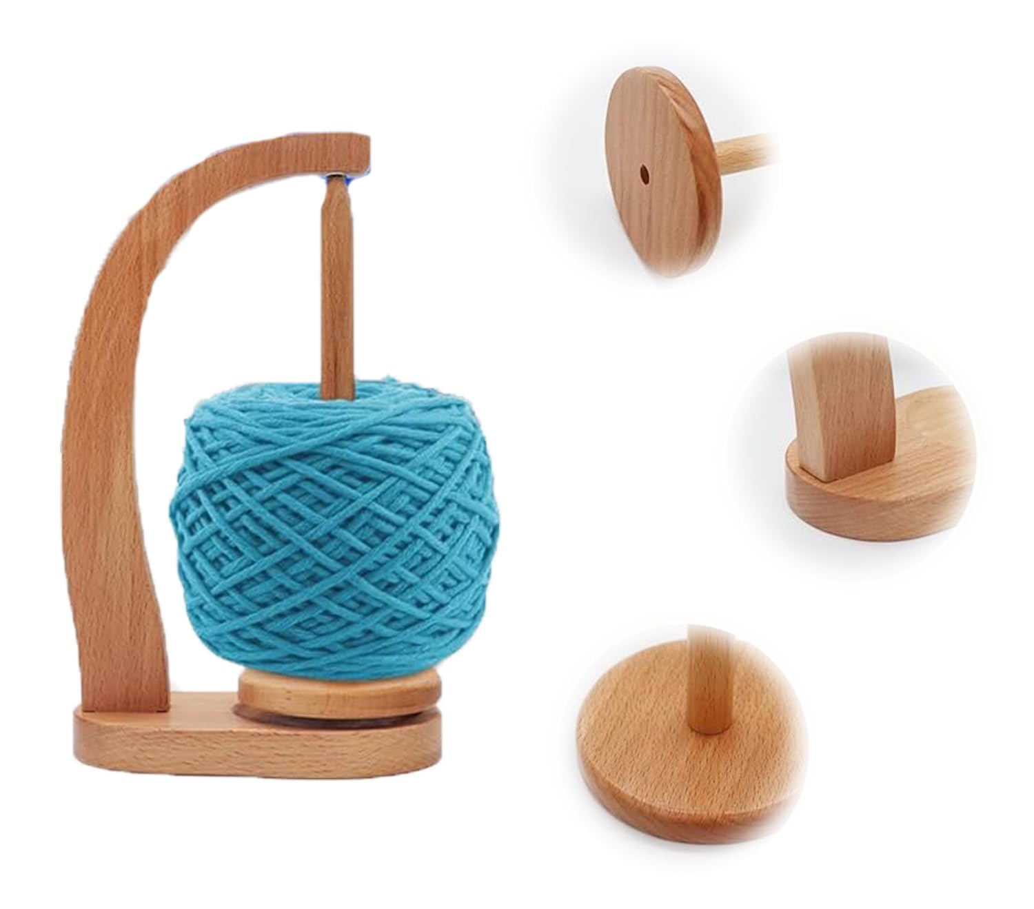Bobinadora de Lana, bobinadora de Hilo Giratorio, Soporte magnético para Carrete de Hilo, para Accesorios de Tejido, Regalos, bobinadora de Hilo, Soporte para Carrete de Hilo (Madera)