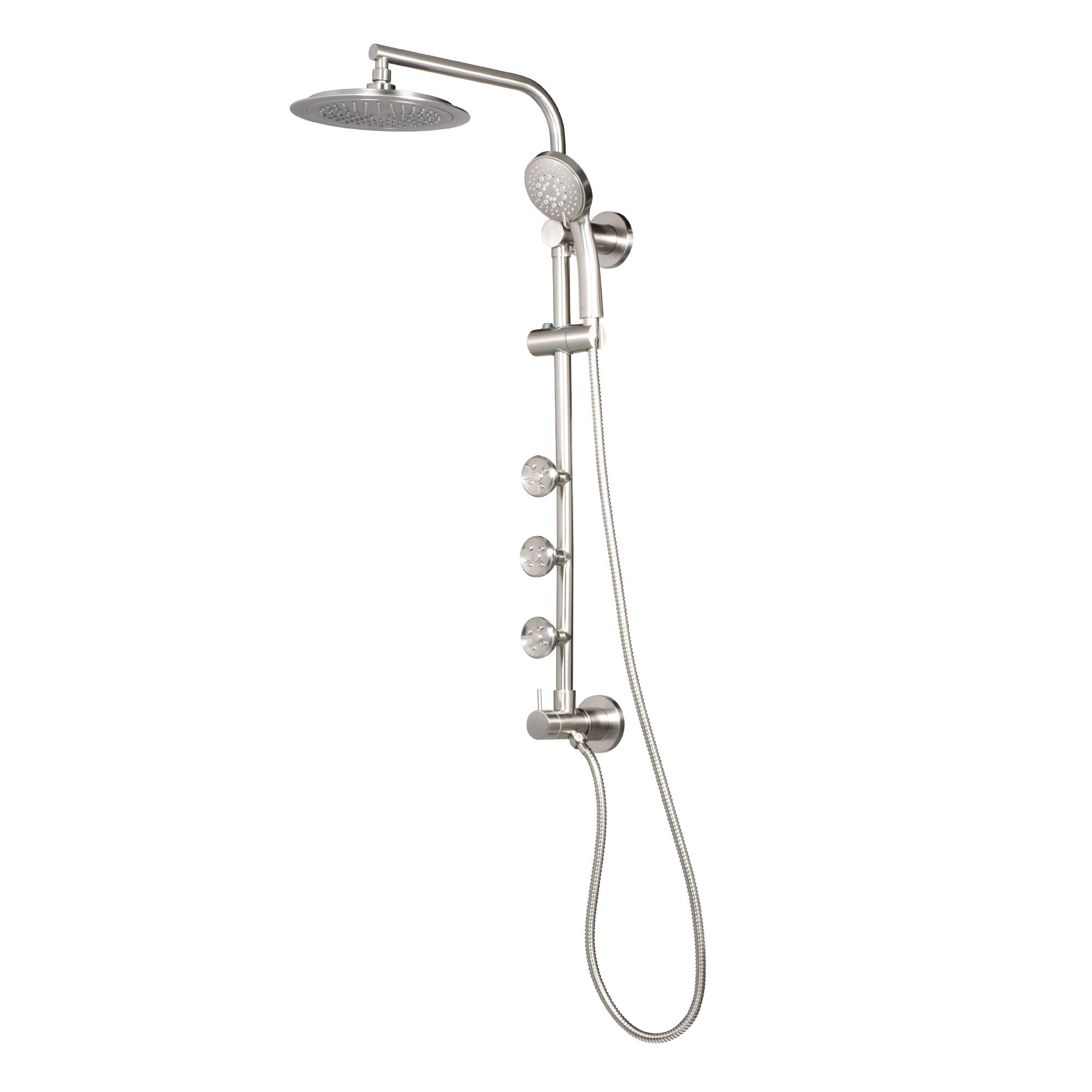 PULSE ShowerSpas 1089-BN Lanai Shower System with 8" Rain Showerhead, 5-Function Hand Shower, 3 Body Spray Jets, Adjustable Slide Bar, Brushed Nickel