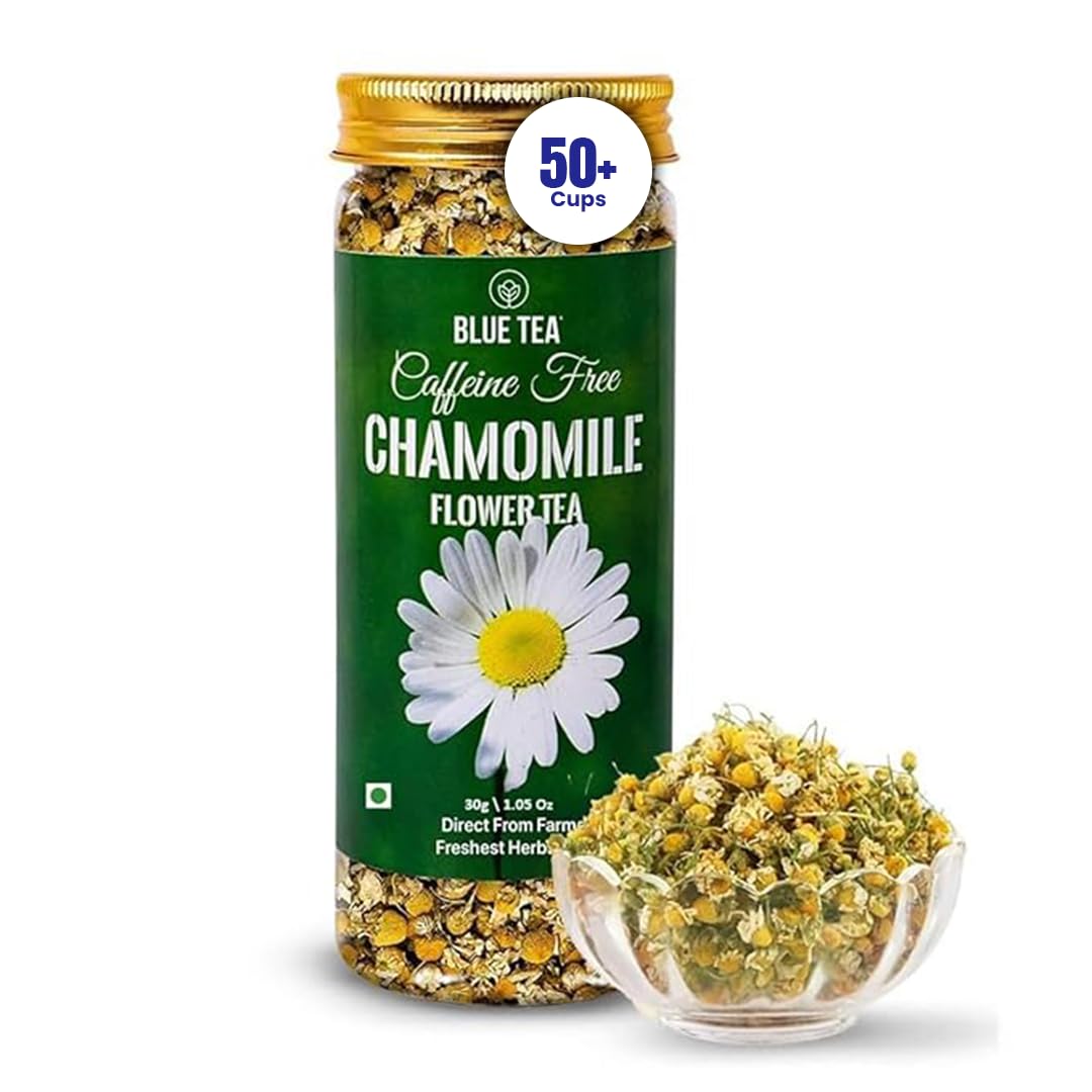 BLUE TEA - Chamomile Tea - 1.05 Oz (30+ Cups) Loose | SLEEP & RELAXATION | Herbal Tea - Caffeine Free - Flower Based - Non-Bitter - Night Time Tea | Reusable Pet Jar
