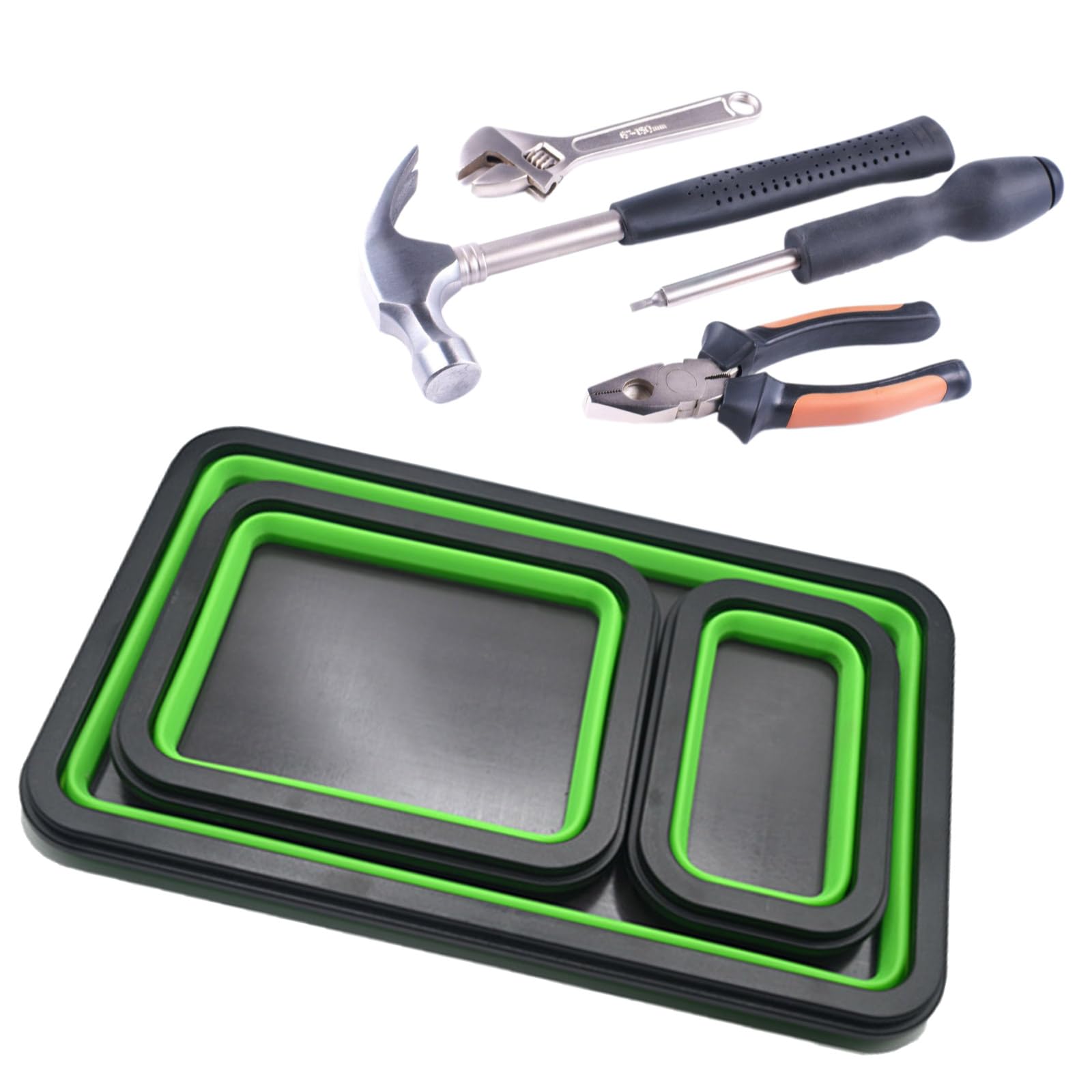 Bandejas plegables de soporte de tornillos para carpintería, herramienta de fontanero, organizador de banco de trabajo rectangular de silicona para mecánicos, 3 unidades