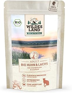 Wildes Land - Wet Food for Cats - No. 2 Chicken & Salmon - Organic - 12 x 85 g - From Controlled Organic Cultivation - Grain-Free - Extra Meat product image