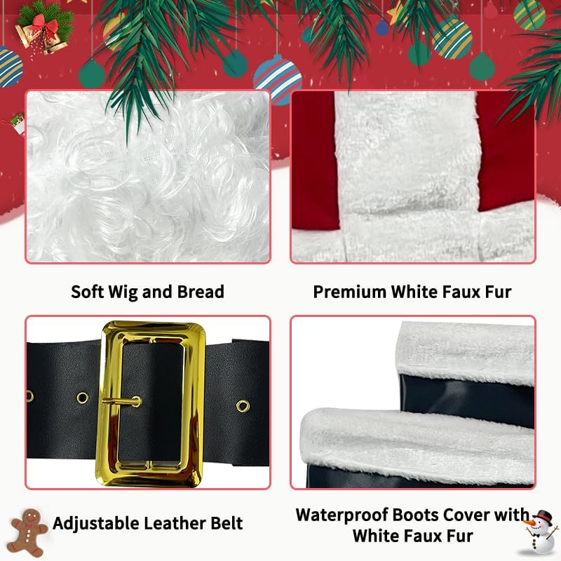 Miniatura 3 de Aotiooy Disfraz de Papá Noel, 10 piezas, traje de Papá Noel, para adultos, para hombres y mujeres, disfraz de Papá Noel para fiesta de Navidad,
