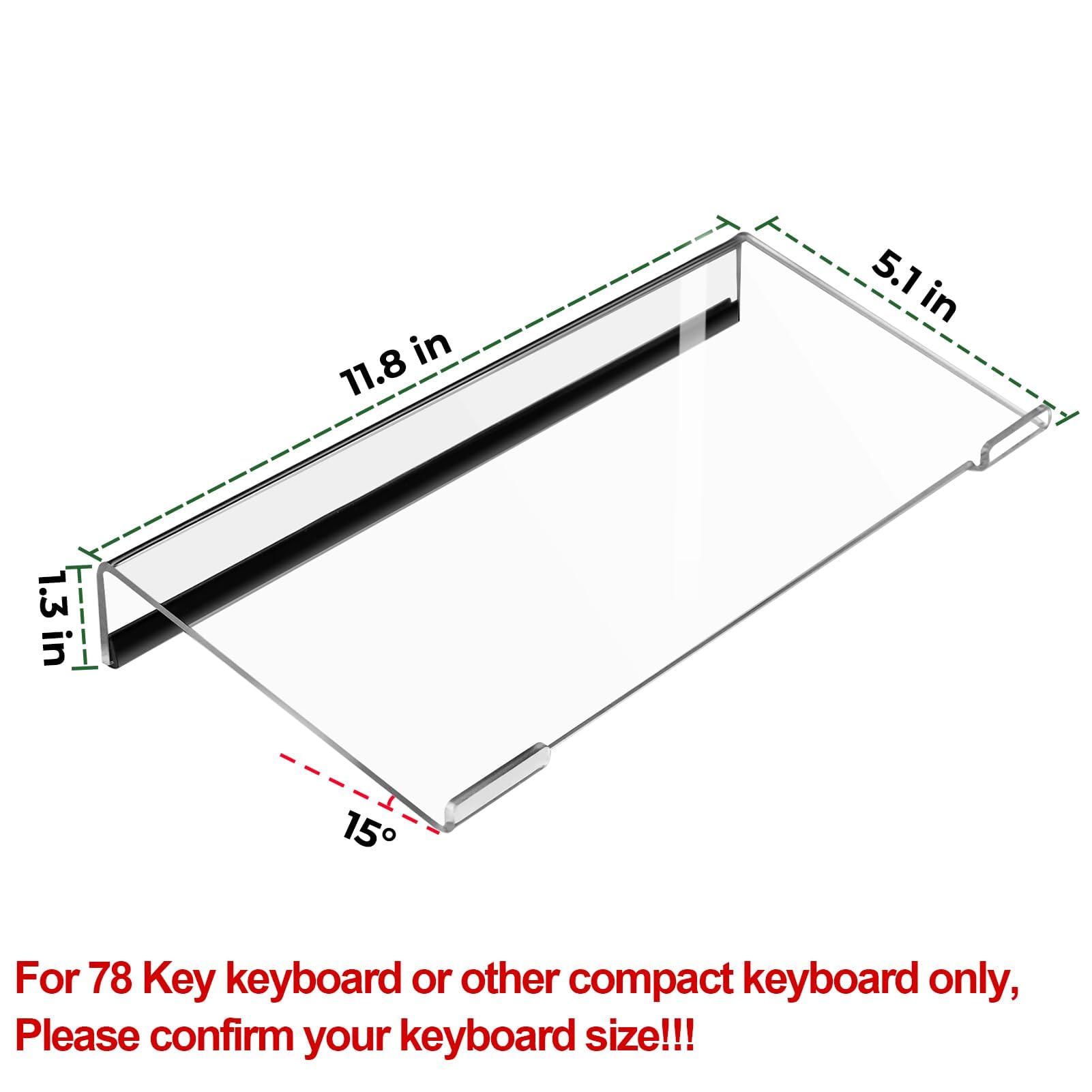 Egchi Kleiner Computer-Tastaturständer, 20x13 cm, Tastaturablage für 78 Tasten, Tastaturhalter für Mini-Computer-Tastatur und Apple-Magic-Tastatur, transparent
