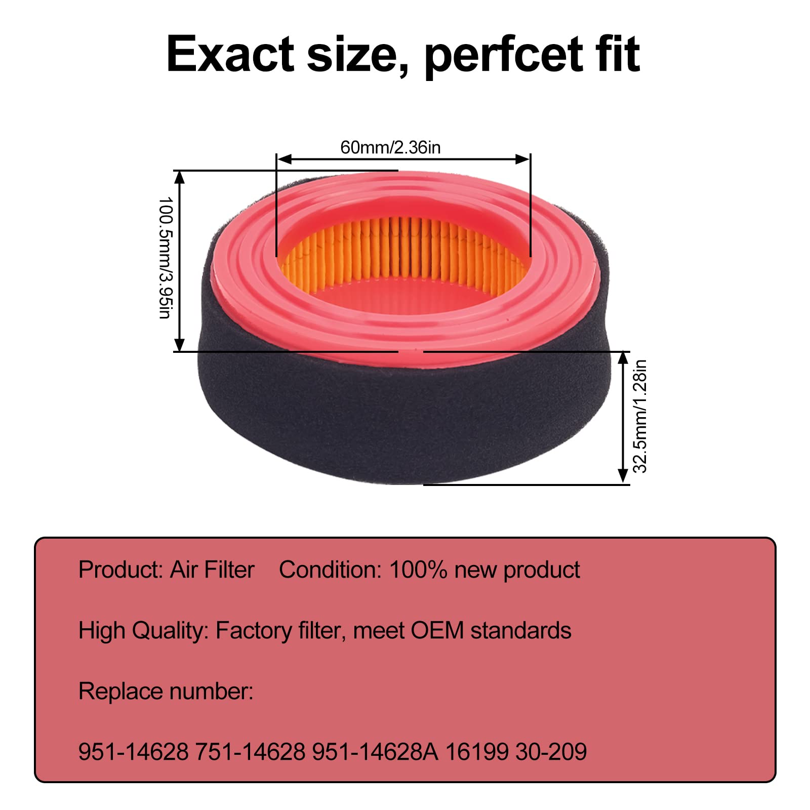 951-14628 Air Filter For Troy-Bilt TB105 TB115 TB170 5T65RU - Foto 4