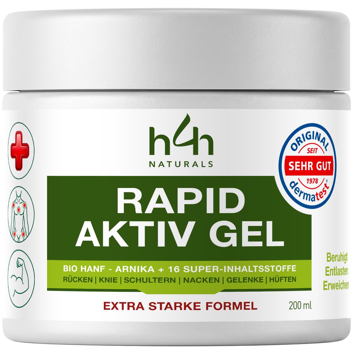 Hanf-Gel EXTRA STARK – Kühlend massagegel für Nacken, Rücken, Knie & Muskeln – mit 16 Pflanzenwirkstoffen inkl. Arnika, Beinwell, Weihrauch – 200ml Vegan & Dermatologisch getestet