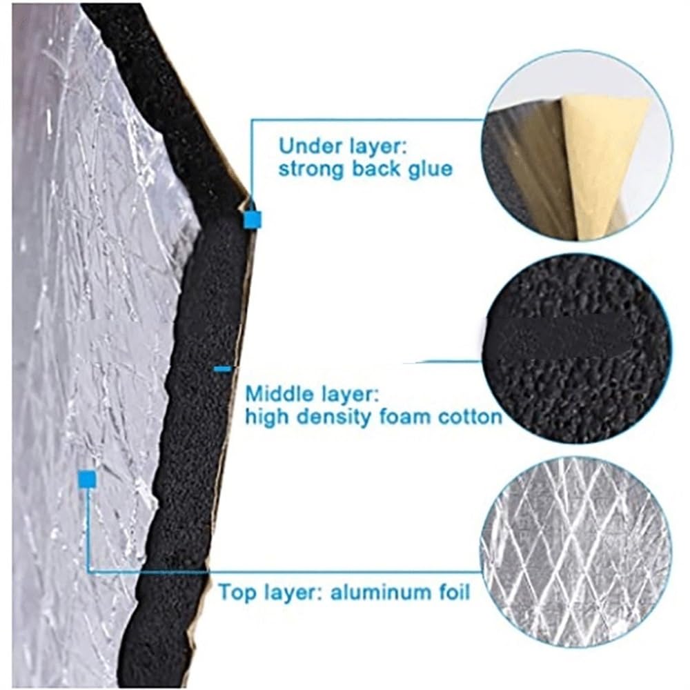 Aislamiento De AutomóViles 50X200Cm 5/10/15mm Auto Deadener Mat Ruido Motorkap Isolatie Deadening Voor Kap Motor Pegatina(10mm)