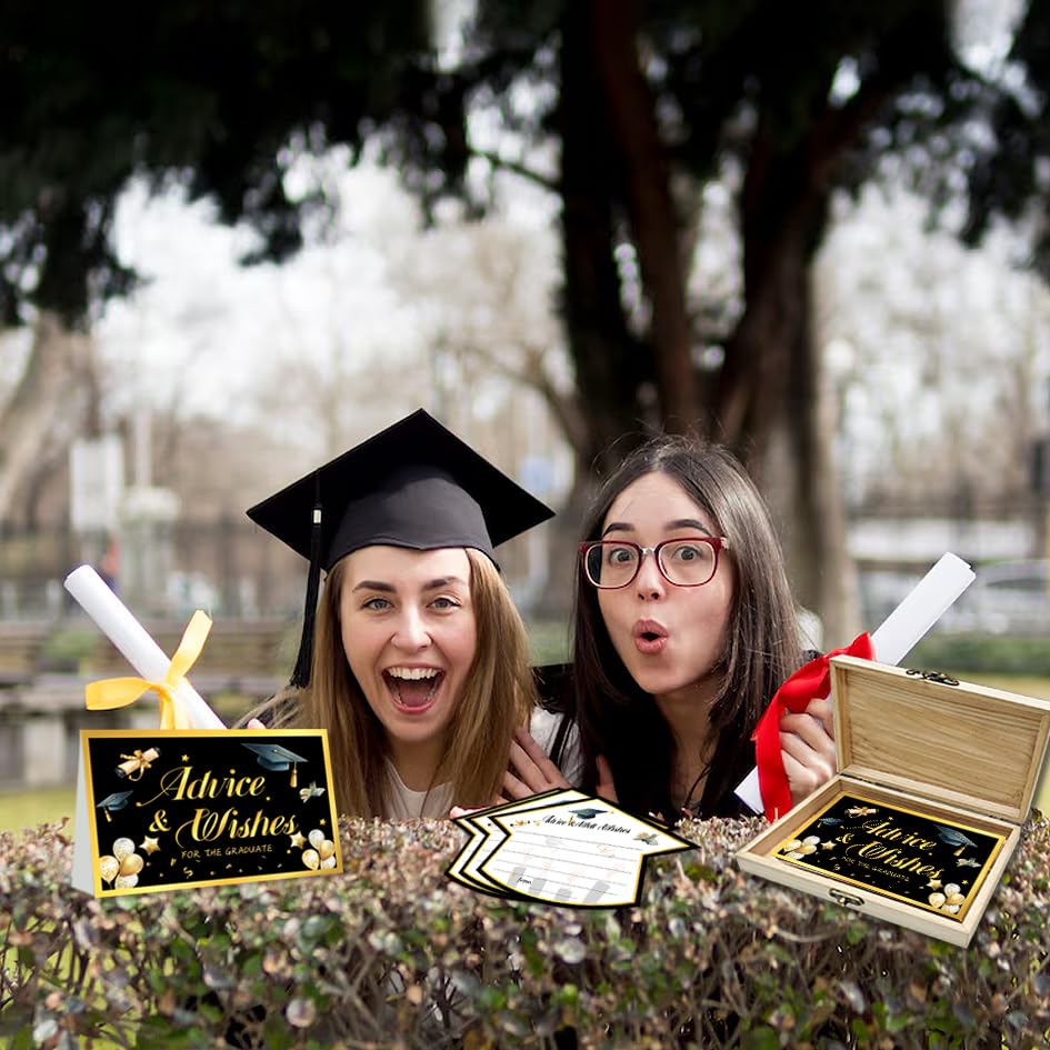 Image of 50Pcs Graduation Advice Cards for the graduate 2026, Grad Advice and Wish Cards Box for Congrats Grad Class of 2026 Graduation Party Decorations Supplies (Black)