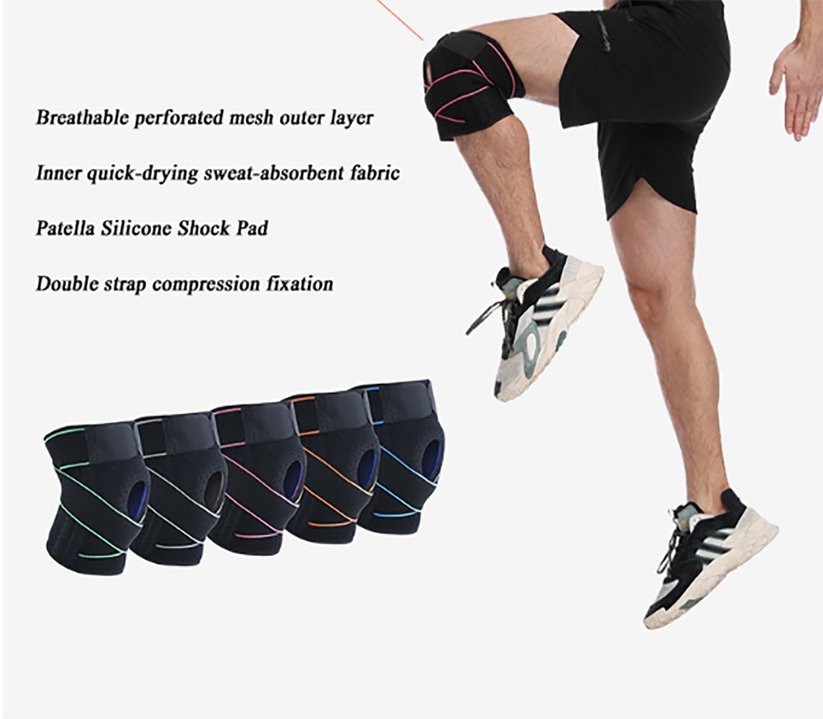 2er-Pack Kniebandage, Verstellbare Kompressions-Kniebandage mit Seitlichen Stabilisatoren und Patella-Gel-Pads, für Arthritis, Muskel-/Gelenkschmerzlinderung, Sport und Laufen,C