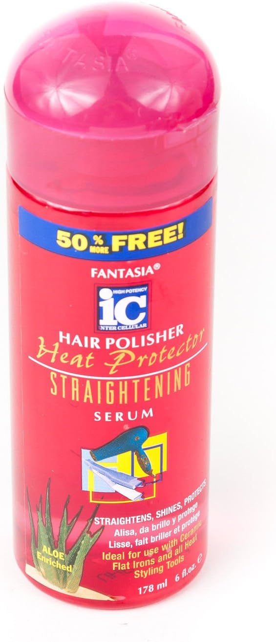 FantasiaIC Heat Protector Straight Serum, 6 fl.oz (178 ml), for Straight, Frizz Hair, Enriched with Silicone, Aloe, Vitamin E & Sunscreen, Not tested on animals, Made in USA