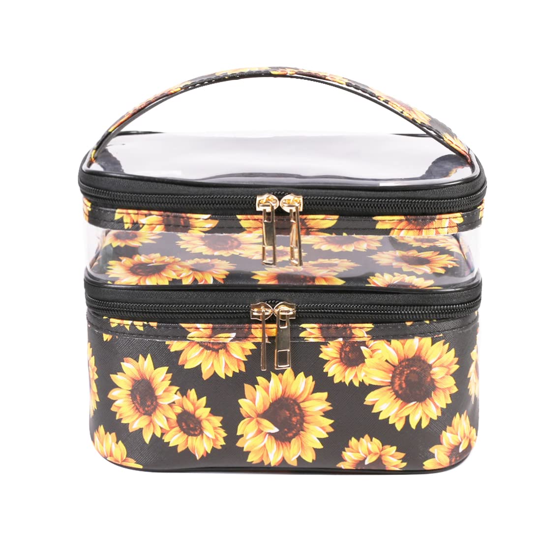 Makeup Bags Double layer Travel Storage Cosmetic Cases Make up Organizer Toiletry Bags Water-resistant for Women Makeup Brush Bag, Sunflowers, Soft
