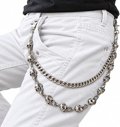 Silver Skull Pants Chain for Men, Punk Gothic Wallet Chain for Jeans
