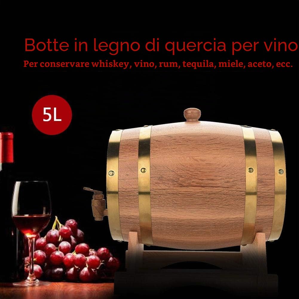 Botte per birra, legno di quercia Botti da vino in legno di quercia Botti da vino in rovere Botti da vino in quercia per vino Brandy Whisky(5L, Blue)