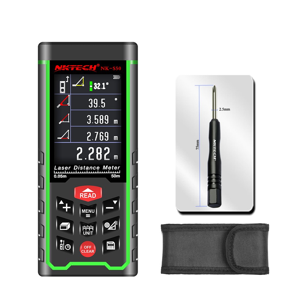 Medidor de distancia láser Nktech de 50 m, 70 m, 100 m, para medición de área de volumen, recargable por USB, pantalla a color TFT