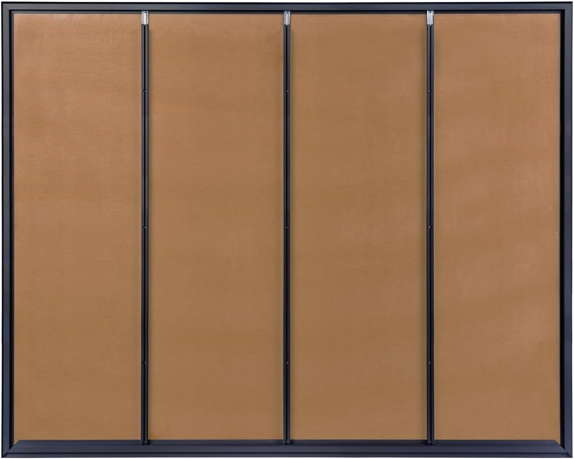 Displays2go Large Cork Board with Black Aluminum Frame, 60" x 48" Pin Board for Office – Locking Sliding Glass Doors, Wall Bulletin Board with Z-Bar Mounting