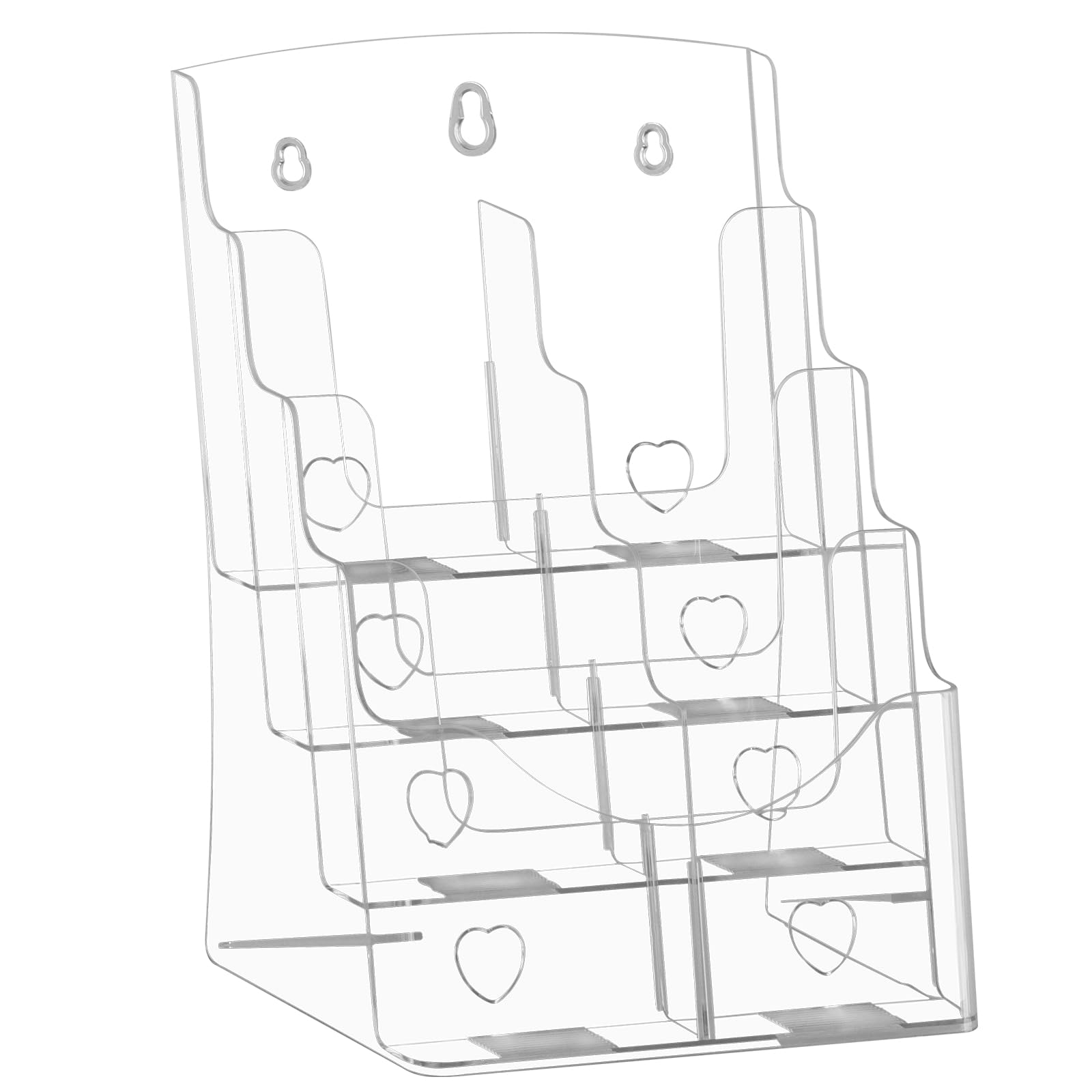 Acrylic Brochure Holder 8.5x11 Inches, 4 Tier Clear Brochure Display Stand, pamphlet holder with Divider for 4’’ Flyer Magazine, Document Paper Literature Holder,Wall Mount for Office, Store