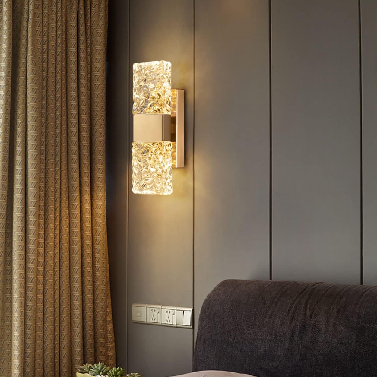 Moderna Lámpara De Pared De Cristal, E14 Lámpara De Cristal Para Apliques De Pared, Para Sala De Estar Dormitorio Cocina Pasillo Escaleras Restaurante Hotel Iluminación (Oro-A)