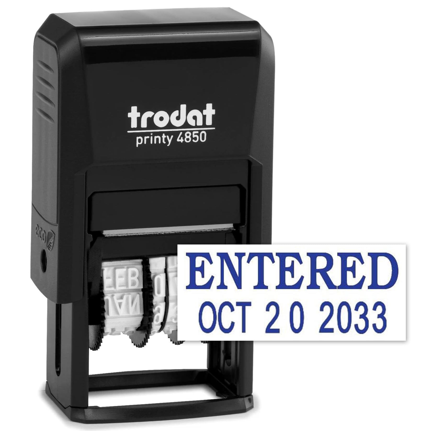 Trodat 4850 Date Stamp with Entered, Self Inking Stamp - Blue Ink